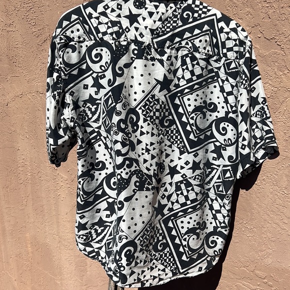 Vintage Silk Black and White Star Pop Art Print Baccini Button Down, Size M - Picture 3 of 6